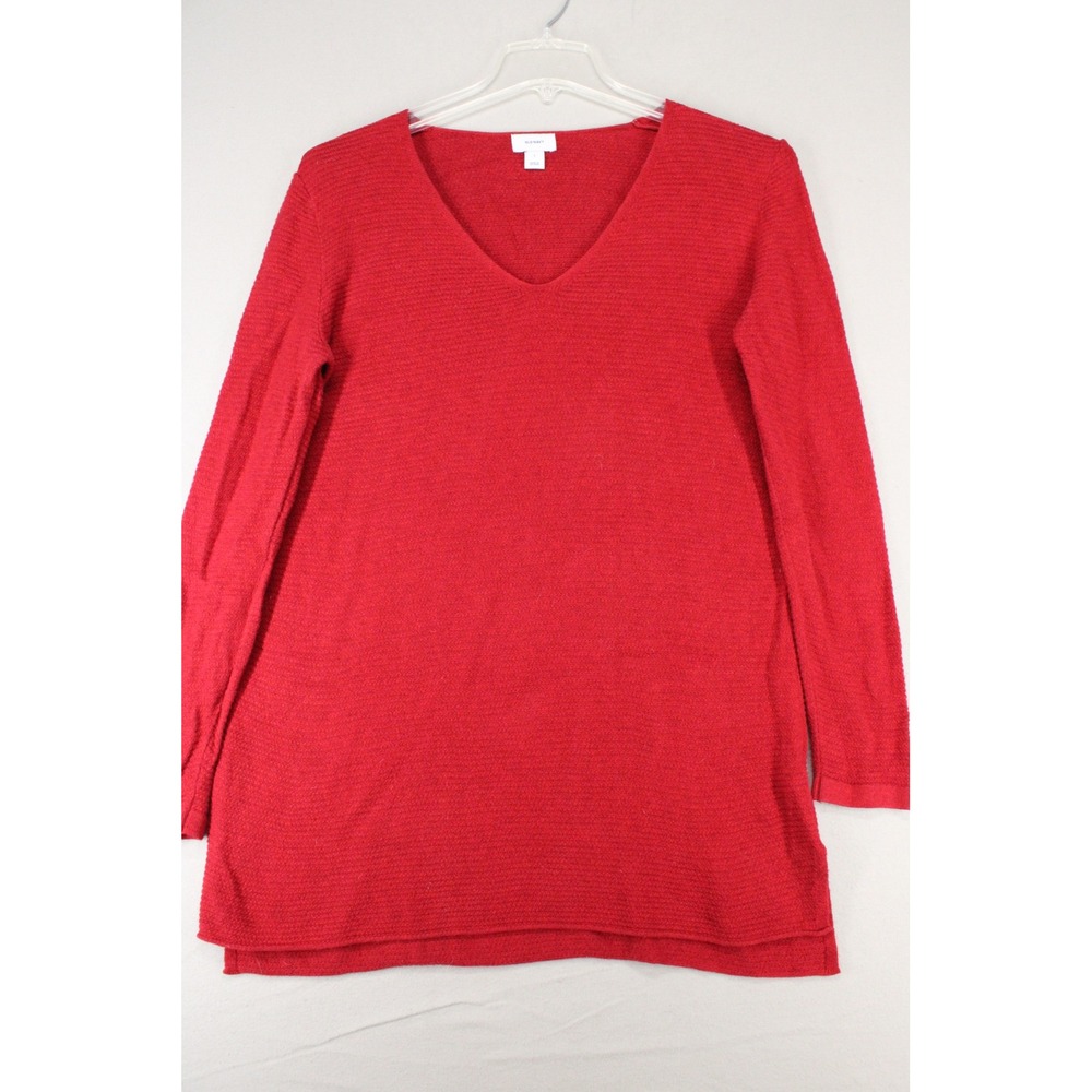 Old Navy Tunic Sweater Womens L Red Cotton V-Neck Long Sleeve Minimalist